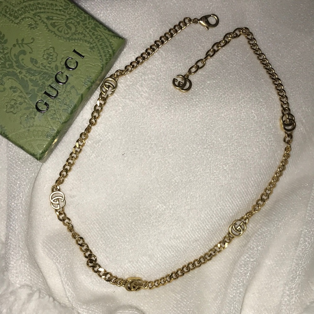 GUCCI INTERLOCKING NECKLACE in antique gold tone AUTHENTIC, engraved w/ hallmark